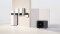 The image shows the floor-standing Vitocal 200-A IE outdoor unit, with the Universal Controller and the indoor units to its left.